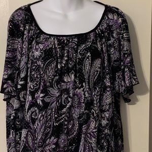 Gently Used Woman’s 18/20 Shirt Blouse Black Purpl